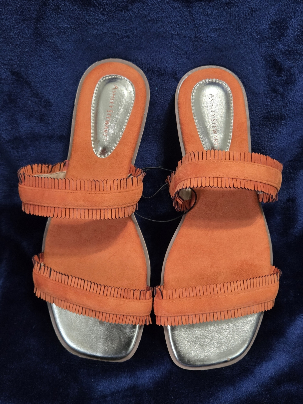 Ashley Stewart Orange Fringe Double-Band Slide Sandals